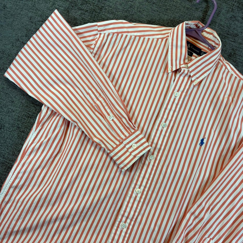 Ralph Lauren Button Down Shirt Mens Medium Orange Striped Blake Cotton LS